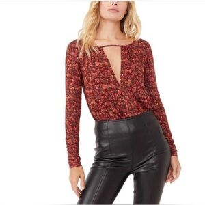 NWT Free People Intimately Kaya Floral Bodysuit Keyhole in Chocolate Combo